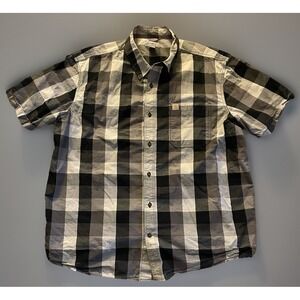 Carhartt Relaxed Fit Mid Weight Short Sleeve Button Shirt Black Plaid 2XL JBHS
